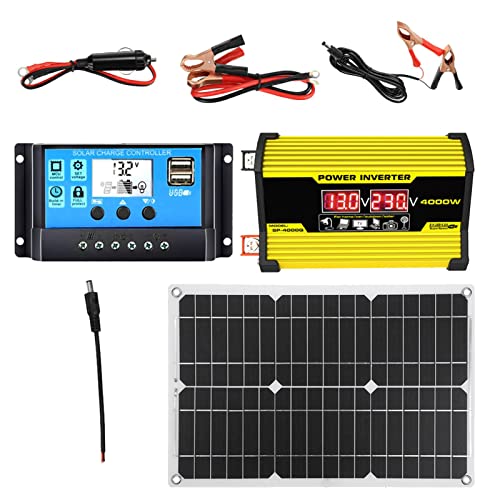 Ziurmut Kit de Panel Solar, Solar Completo para Coche, Kit de Panel Solar de 300 W, Controlador de Cargador Solar con 2 Puertos USB y Pantalla LED, Kit Completo de Panel Solar con batería e inversor