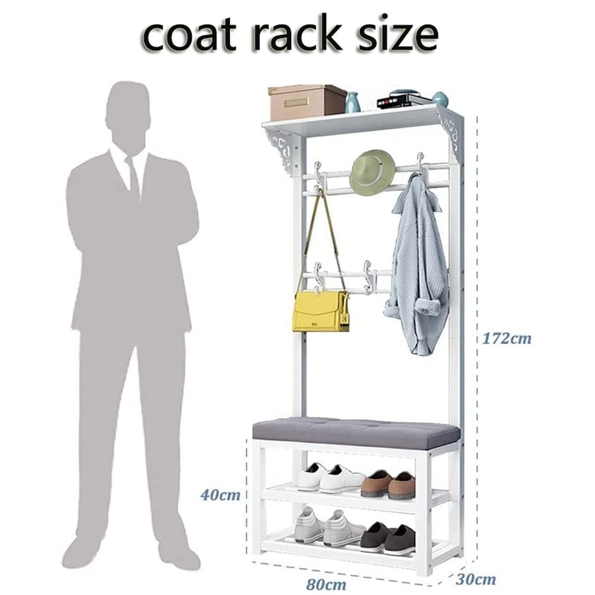 LIVEHOM Flurbaum Mit Bank & Schuhregal – 5-in-1 Garderobe Mit 9 Haken, 2 Schubladen, Verstellbaren Regalen & Kippschutz, Platzsparend Für Den Eingangsbereich