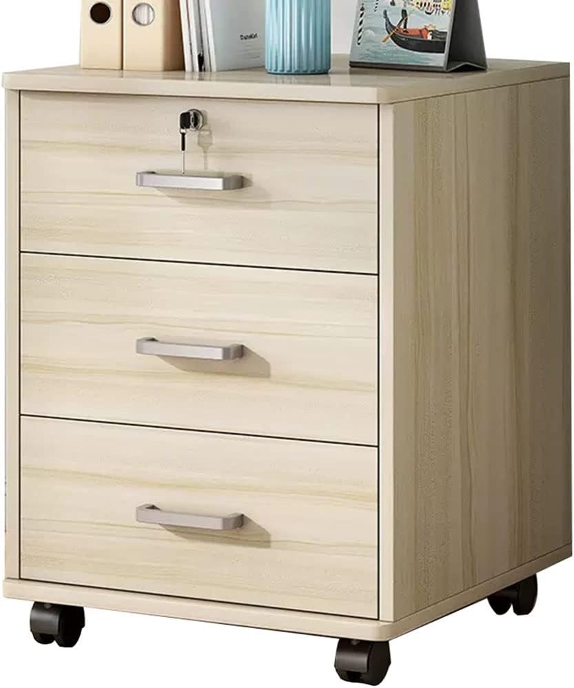 File Cabinet 3-Layer Drawer Type Lockable Filing Cabinet, Locker with 4 Universal Brake Wheels, for Home Office (A4 37x34x59cm)