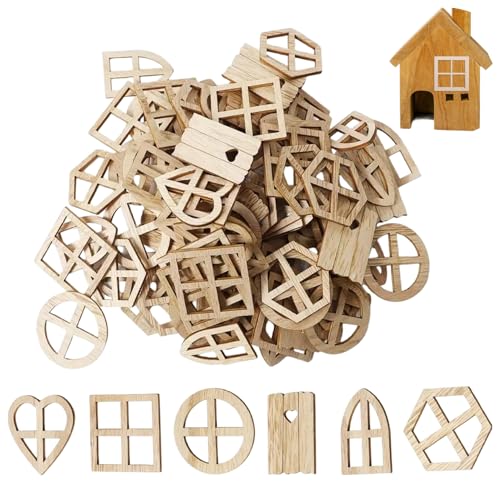 Recortes de madera para casa de muñecas, ventanas sin terminar, multiusos, para bricolaje, manualidades infantiles y proyectos de decoración del hogar, 100 Uds.