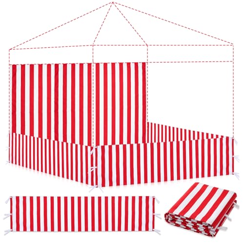 GliCraft 4 Pcs Carnival Canopy Sidewall Tent 10x10 Ft 3 Half Walls and 1 Back Wall for Pop up Tents Red & White Stripe Waterproof & UV Resistant for Camping Party (Tent & Frame Not Included)