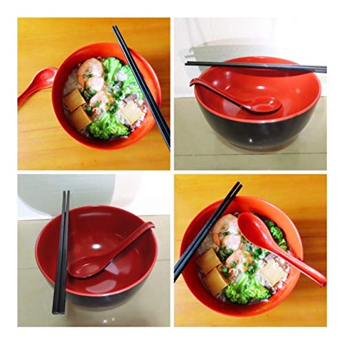 Rovatta Ramen Noodle Soup Bowl Set- 12Pcs (4 Sets) 48 Oz Japanese Melamine Ramen (4) Spoons & (4) Chopstick Sets, Dishwasher Safe, Restaurant Quality Ideal For Ramen, Pho, Noodles & All Asian Cuisine #TOP6