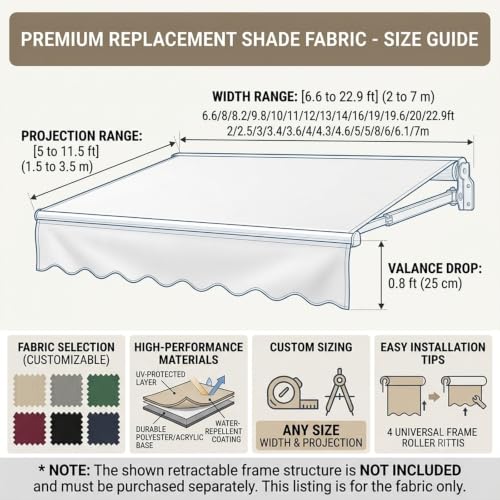 Toile de rechange pour auvent rétractable 4.3x3m en tissu imperméable extérieur Style B - 3