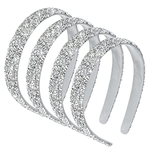 Ondder 4 Pcs Rhinestone Headbands For Women Shiny Crystal Headband Cute Sparkly Fashion Headbands For Women Bridal Headband Thin Womens Headbands Rhinestone Hair Accessories For Women Girls - Silver #TOP22