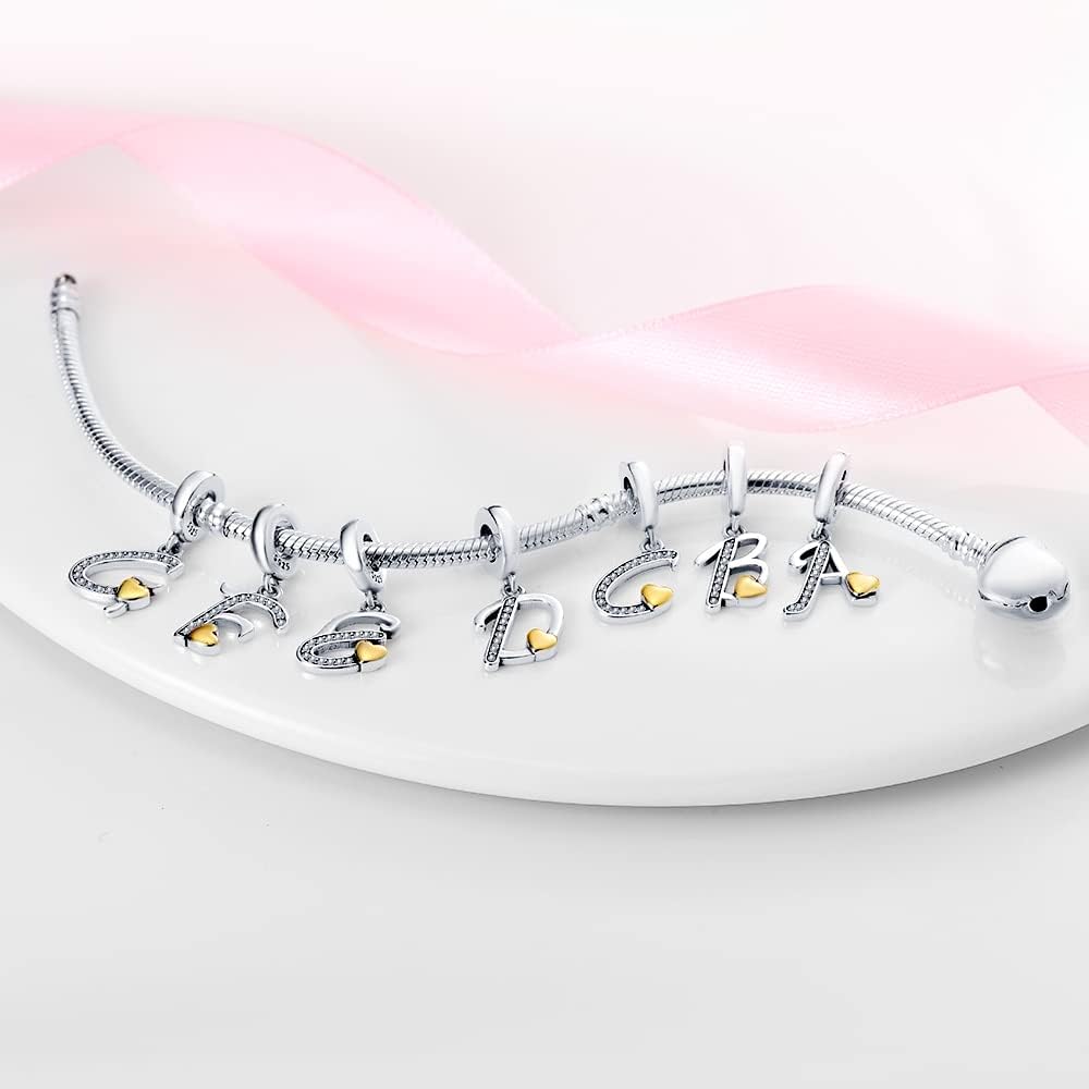 Pandach 925 Sterling Silver Alphabet Initial Letters Charms Complete A-Z Solid Silver Cubic Zircons Beads Dangle Pendants for European Bracelets Necklace Women Holiday Gifts - Image 3