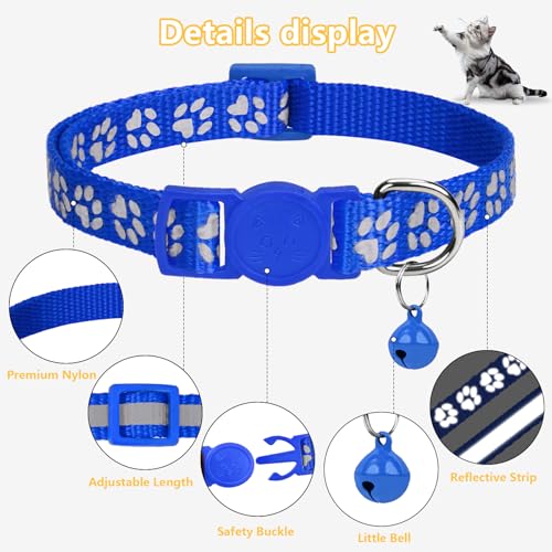 Image of Taglory Reflective Cat Collar Personalized with Name and Number, Cat Collars Breakaway with Bell and ID Tag, 7.5-12.5 inch Navy Blue