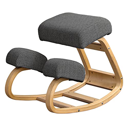 Kneeling Chair, Ergonomic Desk Chair For Office Home - Improve Your Posture With Angled Rocking Stool - Solid Wood Rocking Chair With High-Resilience Foam Seat Cushions - Grey #TOP23