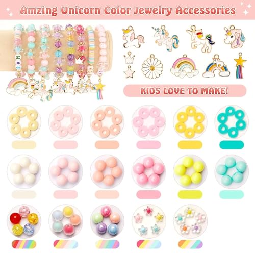 Image of SANNIDHI Bracelet Making Set, Clay Beads Kit, Macaron Color Beads for Bracelet Making for Girls Kids, Letter Beads with Unicorn Pendants, Crystal Star Flower Hair Beads Set for DIY Jewellery Crafts