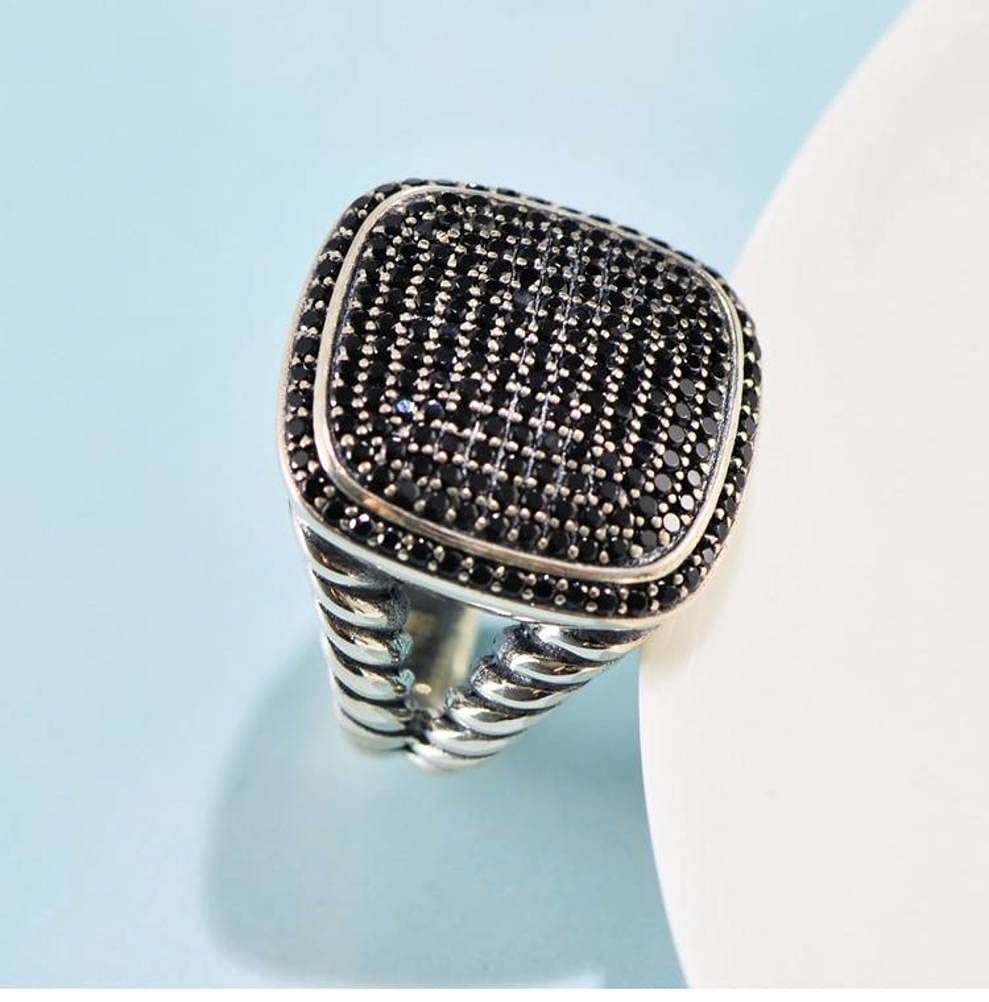 Anillo Retro S925 Plata Precisión Cuadrado Circón Anillo Trenzado Anillo Femeninonegro, 54mm