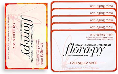 Aromatherapy Facial Sheet Mask - Hydrating - Essential Oils - Anti Aging Calendula Sage (5-Pack) by Florapy Beauty