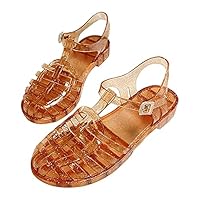 Womens Casual Slip On Summer Holiday Beach Jelly Sandals,Clear Glitter Jelly Sandal for Woman,Fashion Waterproof Flat Sandals Shoes,Sport Shoes for Outdoor Walking, Travelling, Poolside Orange