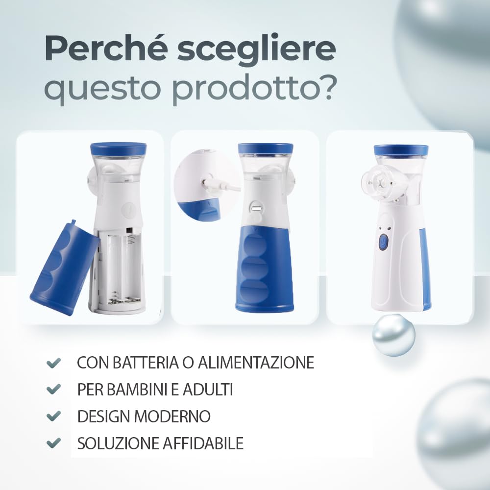 Nebulizzatore Portatile 5 ml Ricarica USB-C Silenzioso per Asma Raffreddore