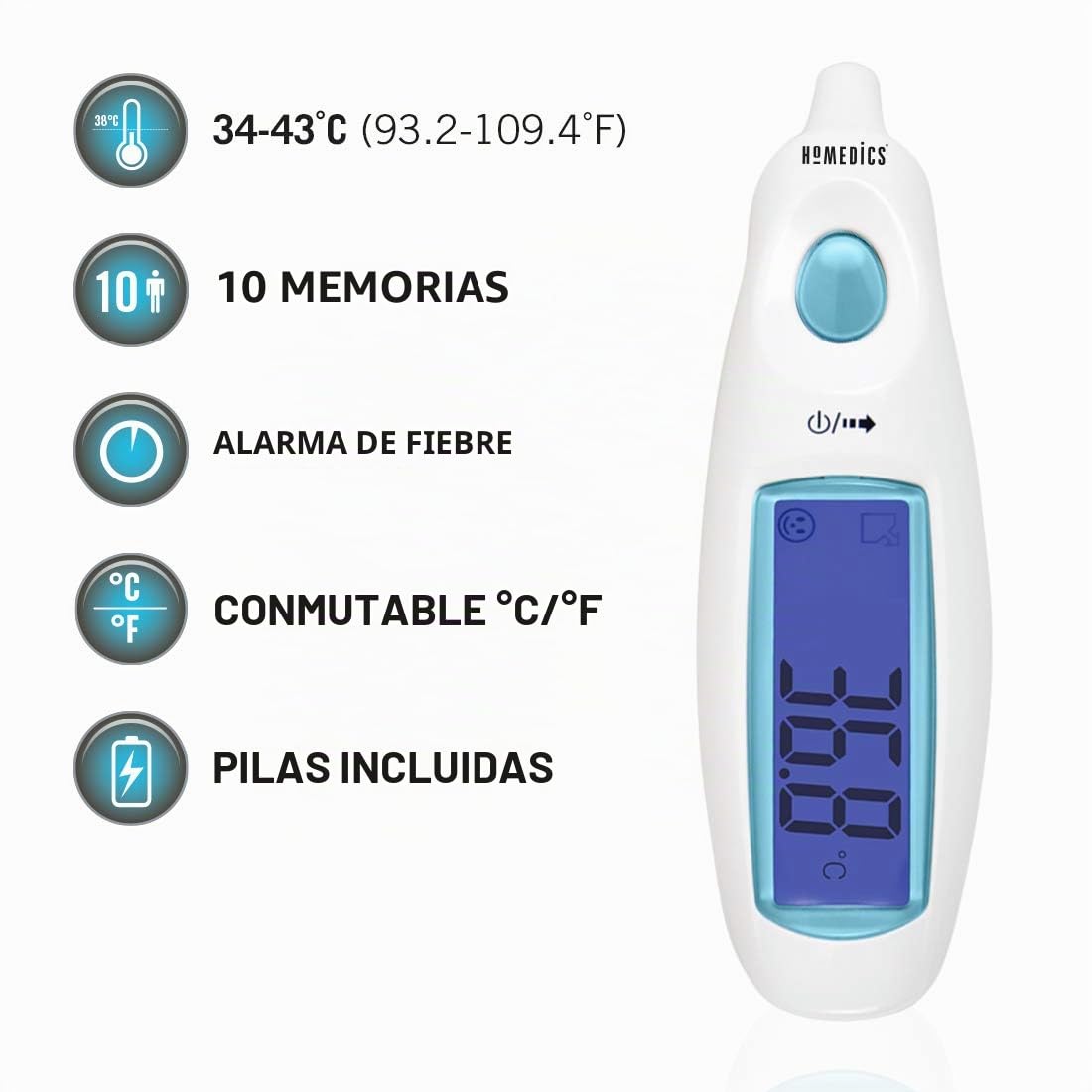 HoMedics TE-101-EU - Termómetro Digital Auricular De Oido