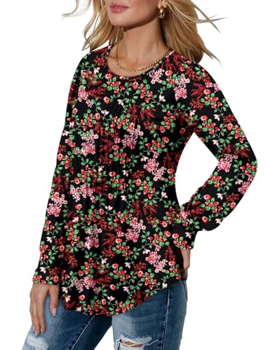 BETTE BOUTIK Long Sleeve Shirts for Women Fall Tops Dressy Blouses Crewneck Tunic Tops for Leggings S-3XL