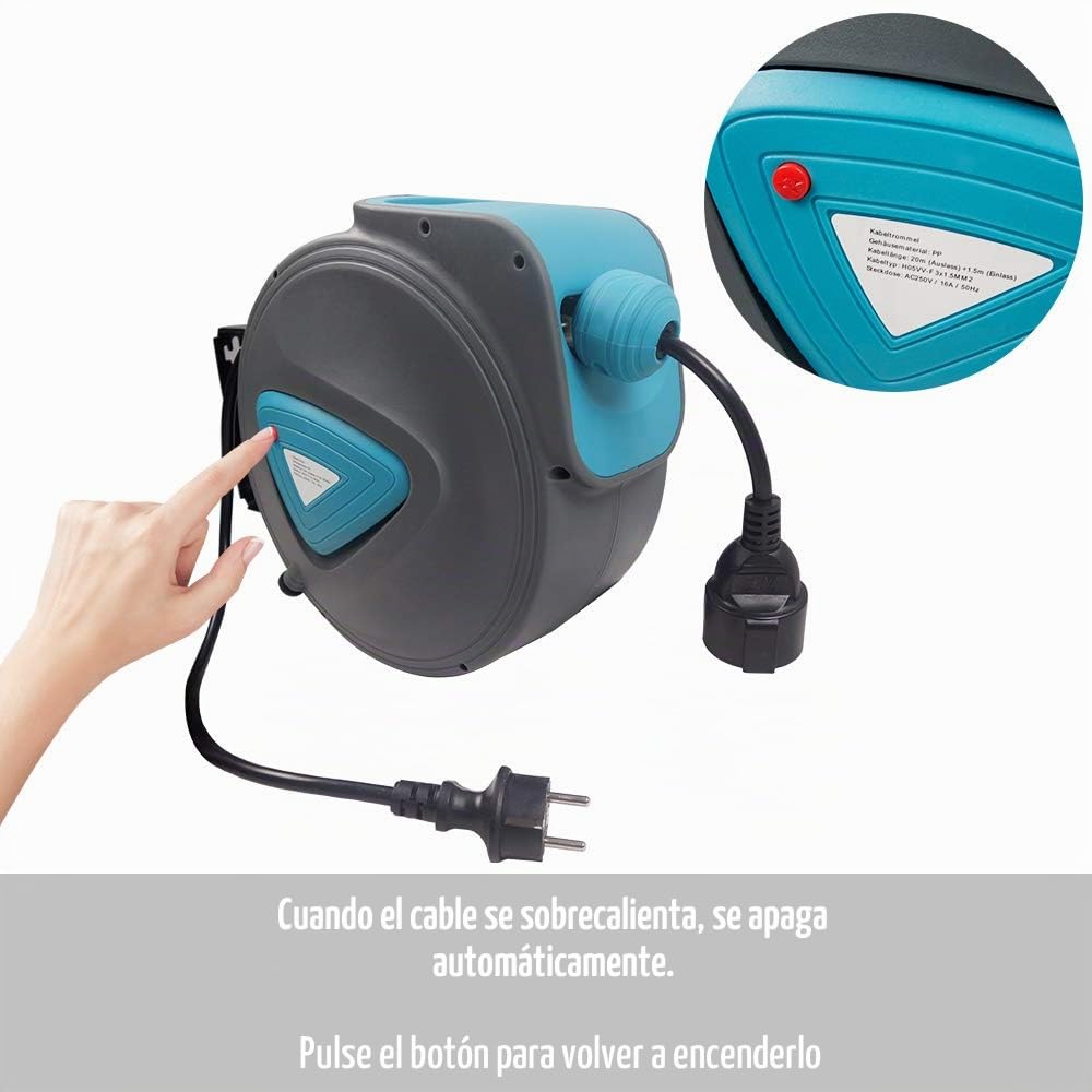 ACXIN Enrollacables automático de 20 m, con cable, soporte de pared, giratorio 180°