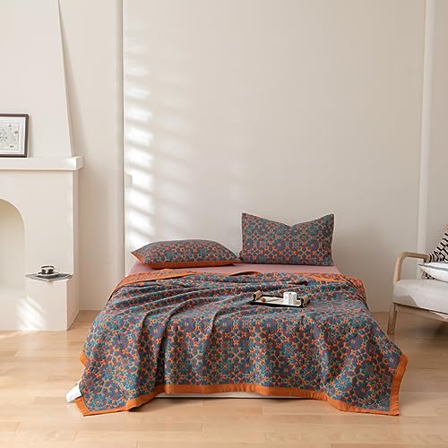 Purefair 100% Cotton Muslin Blanket Jacquard Bohomian Mandala Floral Print Quilt thumb #4