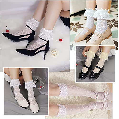 Image of Lovful Women's Lace Anklet Sock with Ruffle, 2 Pairs Set