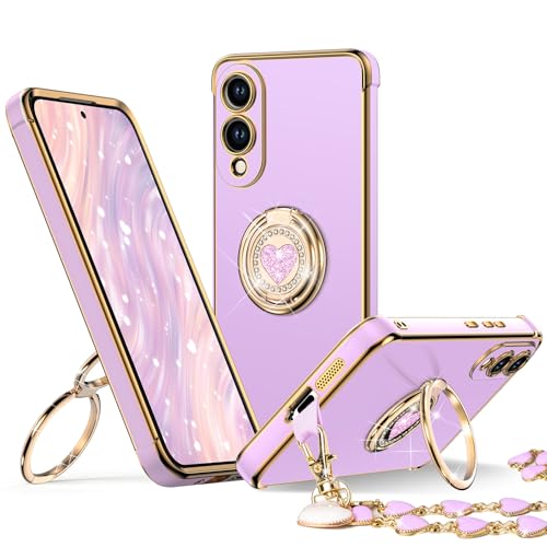 Image of XYZ for Galaxy S25 Edge Case with Stand, for Samsung Galaxy S25 Edge Case with Double Ring Kickstand, Women Girls Cute Love-Heart Bling Luxury Protective Phone Case for Samsung S25 Edge, Purple