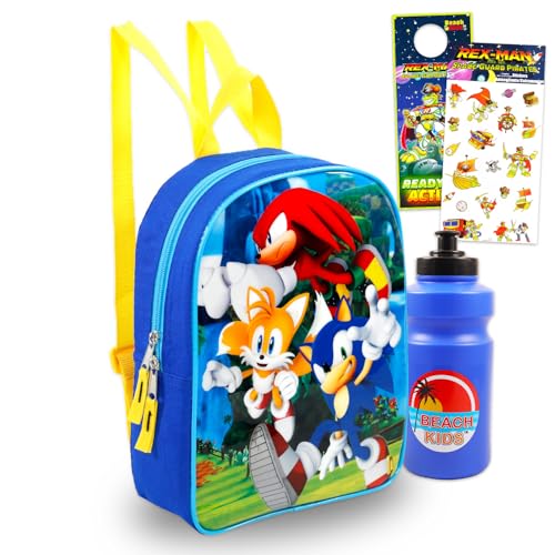 Sonic the Hedgehog Mini Backpack for Kids - Bundle with 11” Video Game Mini Bag Plus Stickers, Water Bottle, More | Sonic Backpack Small for Boys, Girls, Kids