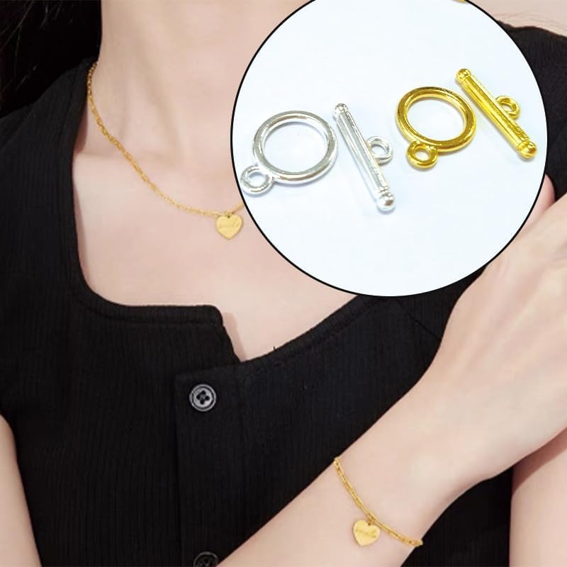 20 Sets Stainless Steel Round Toggle Clasps with T-Bar for Jewelry Making – DIY Necklace & Bracelet Clasps and Closures (Silver and Gold) - Image 3
