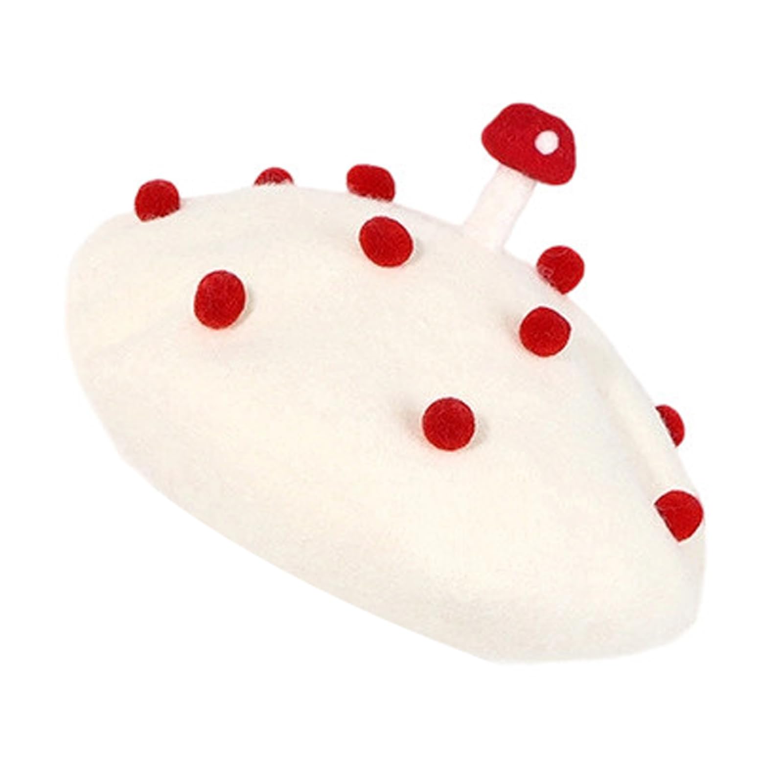 NICEYEA Girls Mushroom Beret Cute Mushroom Hat Lolita Kawaii Plant Cosplay Cap Wool Felt Beret Hat Vintage Painter Hats (White)