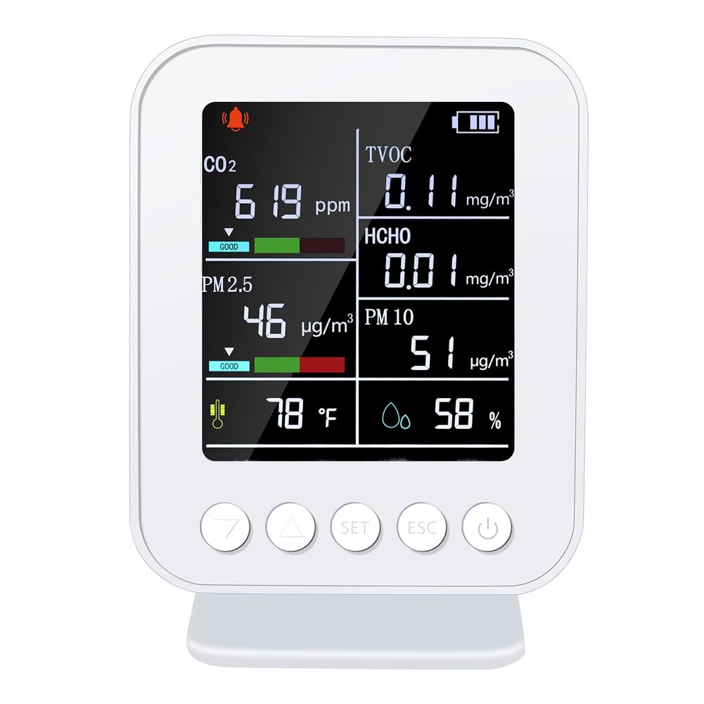 Littimoon Air Quality Meter PM2.5 PM10 Carbonic Oxide Carbon Dioxide TVOC HCHO Tester TFT Carbon Dioxide Detector