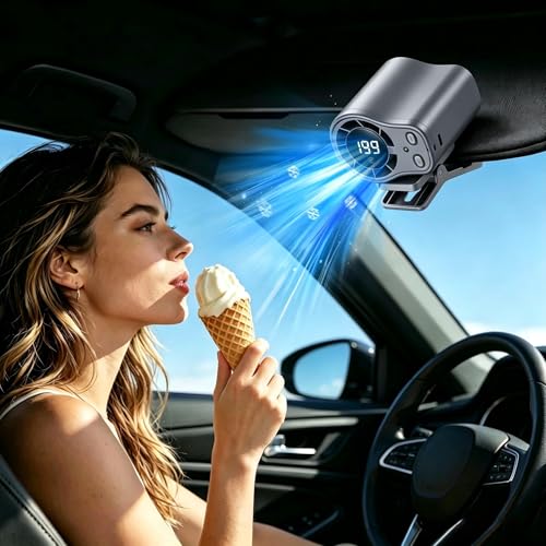 ABPWO Portable Ac for Car Hands-Free Clip On Fan with 199 Speeds & Semi-Cooling Technology USB Rechargeable Personal Fan for Cars Work Camping(Grey)