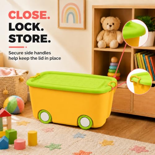 Image of STAR WORK Multipurpose Durable Storage Box Colorful Car-shaped Children's Toy Storage Container with Wheels and Handle (Pack Of 2, 45 Liter) color may very
