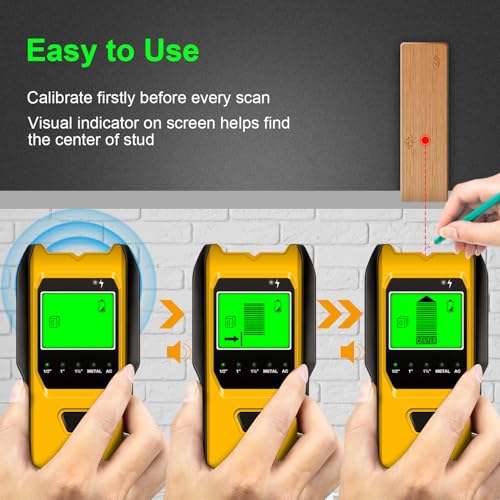 Stud Finder Wall Scanner, 5 in 1 Multifunction Stud Locator with Upgraded Smart Sensor, HD LCD Display and Audio Alarm for The Center & Edge of Metal, Studs, AC Wire, and Pipe Detection (Lemon) - Thumbnail 4