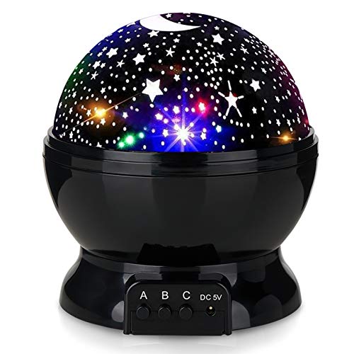 Kids Star Night Light, 360-Degree Rotating Star Projector, Desk Lamp 4 LEDs 8 Colors Changing with USB Cable, Best for Children Baby Bedroom and Party Decorations - Black
