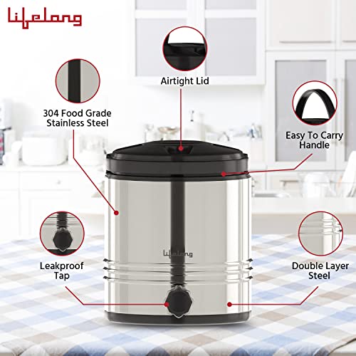 Image of Lifelong 4.5 litres Insulated Stainless Steel Water Jug| Thermos Jug| Hot & Cold | Easy to Carry Handle| Leakproof Tap| Spill-Proof Airtight Lid (LLWMJ45, Silver)