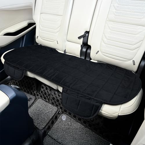 Image of MYARMOR Car Seat Cover | Ultra-Soft Quilted Foam Cushion with Non-Slip Grip & Storage Pouch | Universal Fit Rear Car Seat Protector | Extra Large 50 x 20 Inches | Black Velvet | 1 Pc