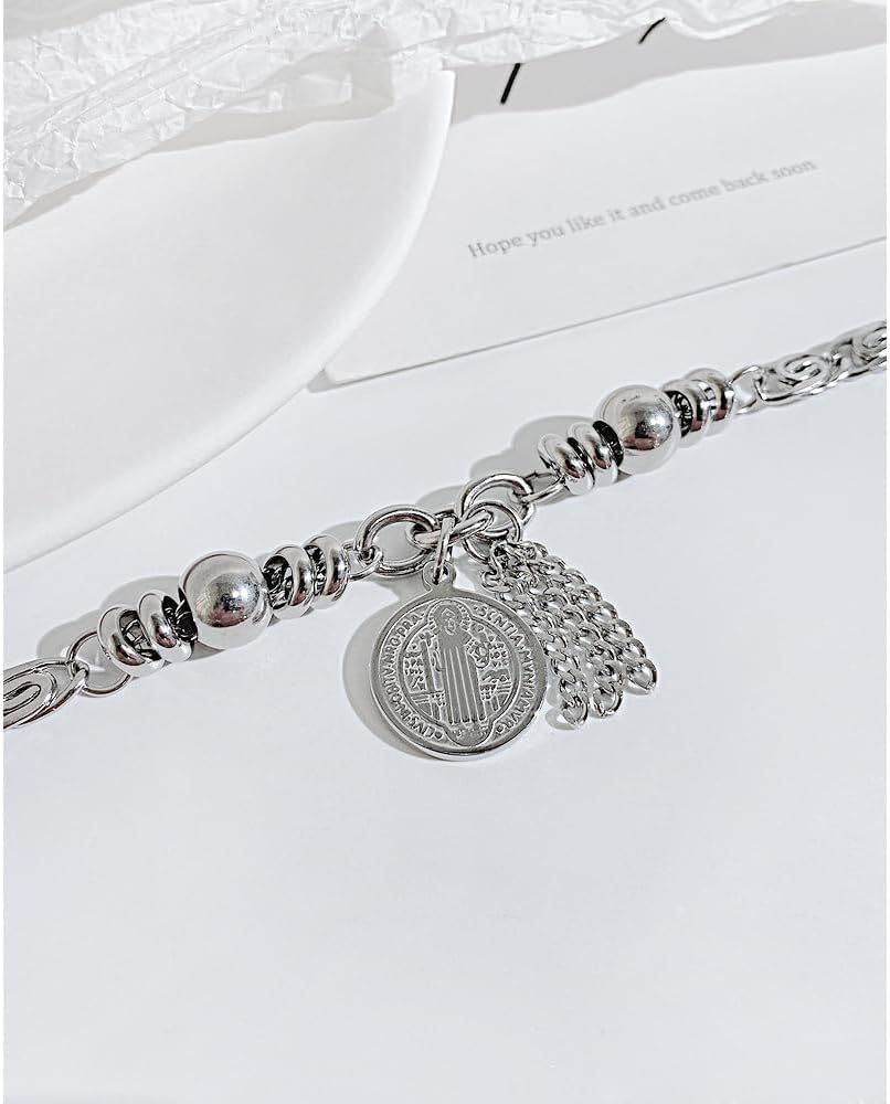 Stainless Steel Cross Saint Benedict Coin Charm Bracelet for Women Catholic Exorcism Protection Jewelry - Image 4