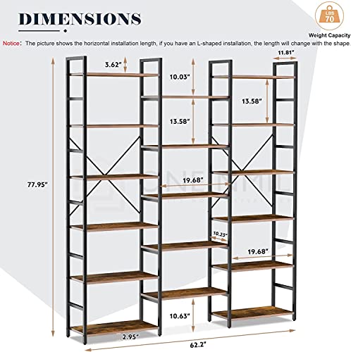 Oneinmil Bookcases And Bookshelves - Triple Wide 6 Tiers Corner Bookshelf, Large Etagere Industrial Bookshelf Open Display Shelves With Metal Frame For Living Room Bedroom Home Office #TOP1