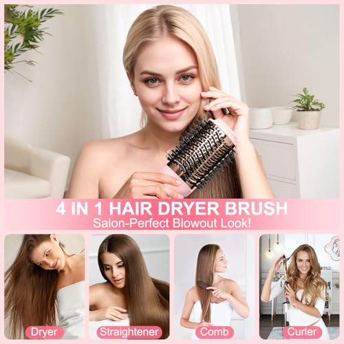 Blowout Hair Dryer Brush, Hair Blow Dryer and Styler with Ceramic Oval Barrel, Professional Salon Hot Air Brush Hair Straightener Brush for All Hair Types — view 2