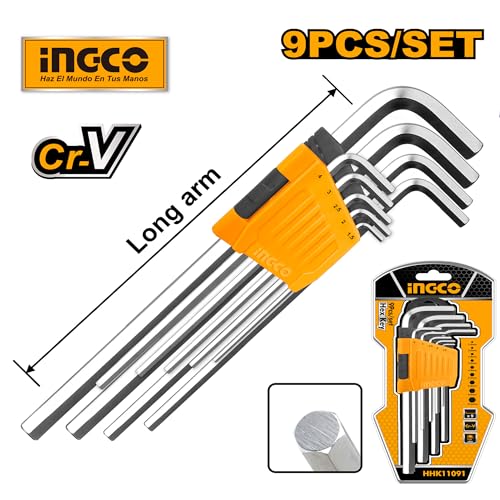 Image of Ingco 9pcs Hex Key Set, 1.5mm - 10MM, Cr-V, Heat Treatment and Chrome Plate, Perfect For Carpenters, Construction
