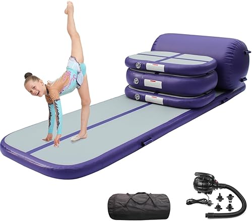 PPXIA Colchoneta inflable de gimnasia de 4 pulgadas de grosor, juego de colchonetas de aire con bomba para entrenamiento, animadoras, uso doméstico,