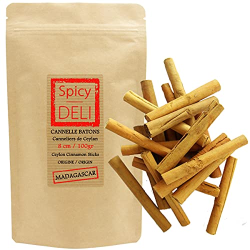 Bâtons de Cannelle de Ceylan 8cm (100gr). Origine Madagascar ' Agriculture Durable' sachet zip alimentaire
