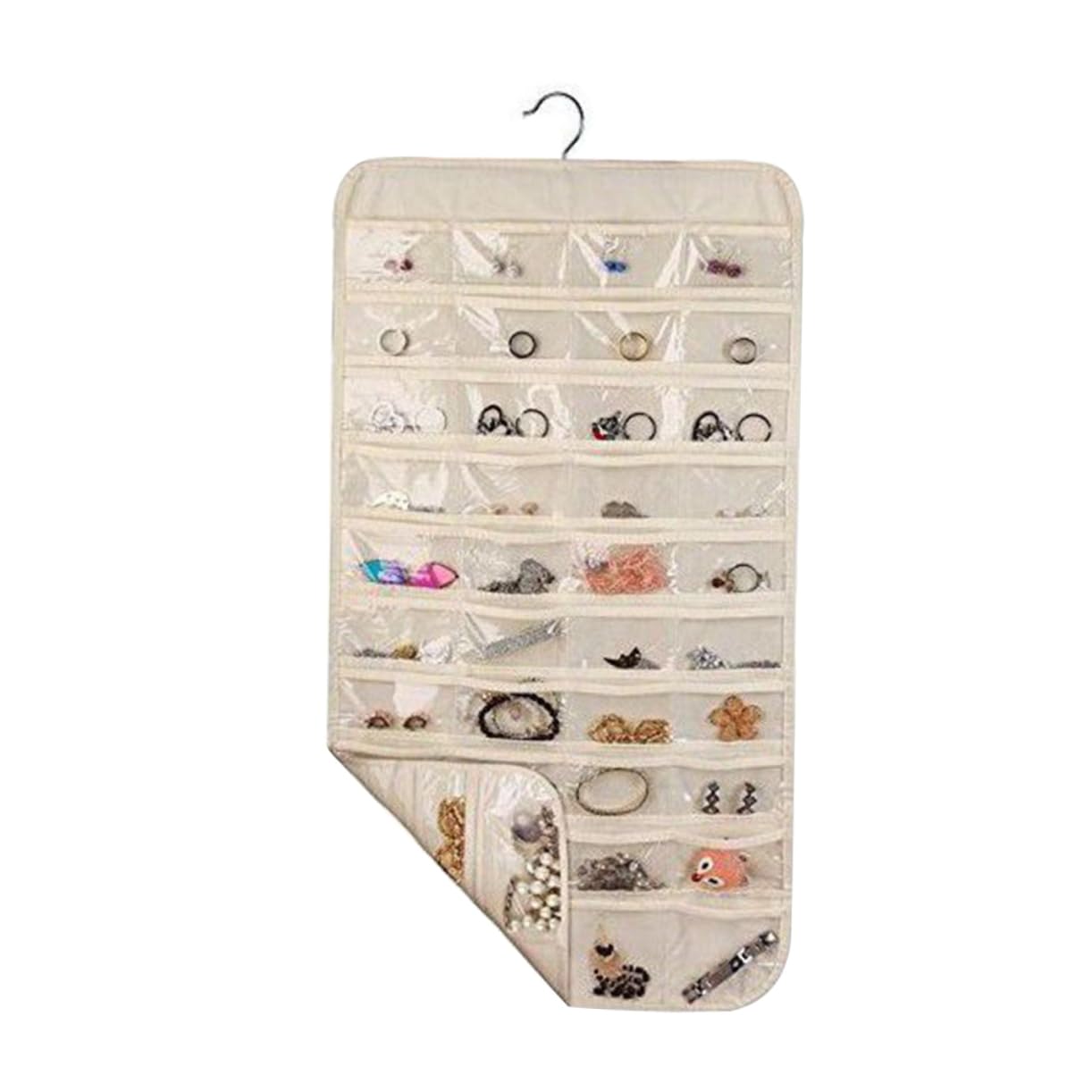 ABOOFAN Double Sided Jewelry Organizer Hanging Bag with Beige Stylish Jewelry Storage for Earrings Necklaces and Accessories for Closet Wall Door Use