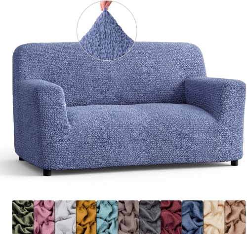 Image of Bellissima Sofa Covers -Premium Luxury Microfibra Plain Stretchable Sofa Cover 2 Seater Fully Covered Slipcover, Imported from Italy (Ash Blue)