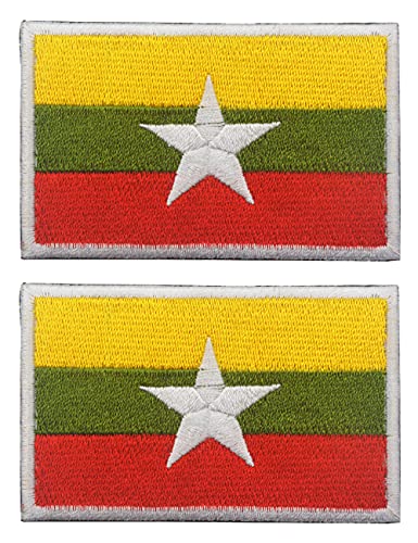 2 Stück AliPlus Myanmar-Flaggen-Aufnäher, bestickte taktische Militär-Moral-Applikatoren, Aufnäher mit Haken- & Schlaufenverschluss