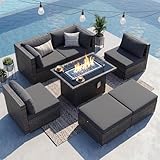 Best Patio Fire Pit Sets Reviews NICESOUL 29.3'' High Backrest Patio Furniture Set with Firepit Table Gas/Propane, Heavy Duty Deep Seating Outdoor Sectional Sofa Sets, 6 Seater Modern Luxury Extra Large Wicker Conversations, Gray