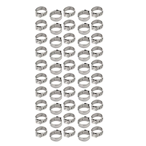 uxcell 12.8mm-15.3mm 304 Stainless Steel Adjustable Tube Hose Clamps Silver Tone 50pcs