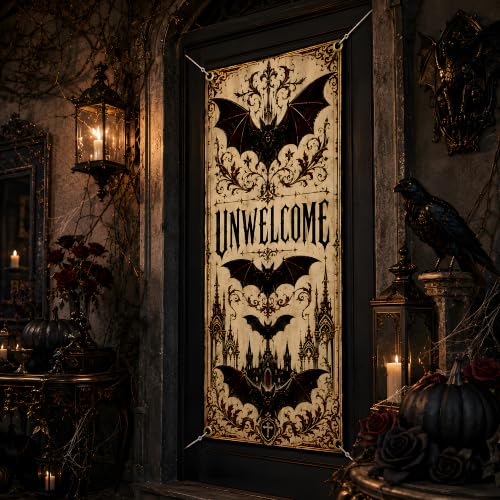 Image of Halloween Decorations - UNWELCOME Gothic Halloween Door Cover
