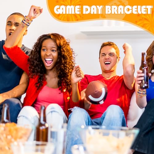 Game Day Bracelets for Women - Red, Orange, Blue Heishi Clay Beaded Stretch Bracelets - Stackable Sports Charm Bracelet Bangles 5
