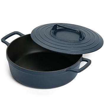 Ember Cookware Pre-Seasoned Cast Iron Casserole 26 cm | Induction Cookware | 10 Year Warranty | Cast Iron Kadhai | Dutch Oven | Biryani Pot Heavy Bottom | Cookware | Cooking Pot|Blue