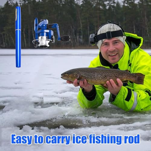 Caña de pesca de hielo compacta mini juego de pesca mini con molino giratorio portátil 3