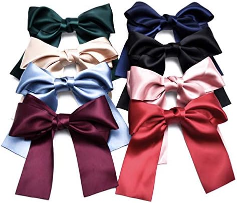 Set of 8 Big Satin Solid Ribbon French Barrette Large Big Huge Soft Silky Hair Bow Clip Bow Hair Clips Women Barrettes