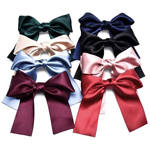 Set of 8 Big Satin Solid Ribbon French Barrette Large Big Huge Soft Silky Hair Bow Clip Bow Hair Clips Women Barrettes Cover