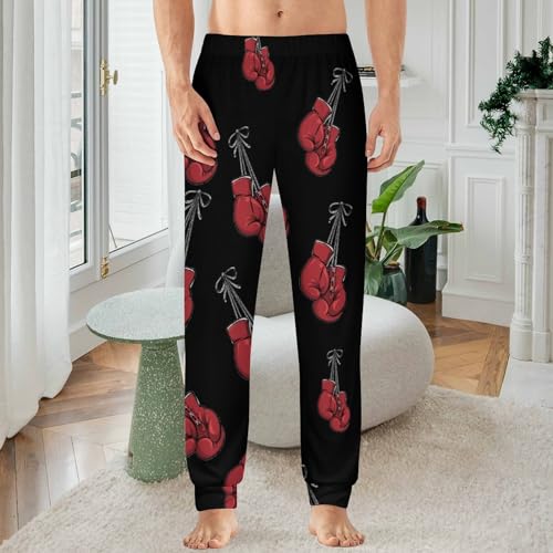 Red Boxing Gloves Mens Pajama Lounge Pants Elastic Waistband Sleepwear Lounge Wear Long2